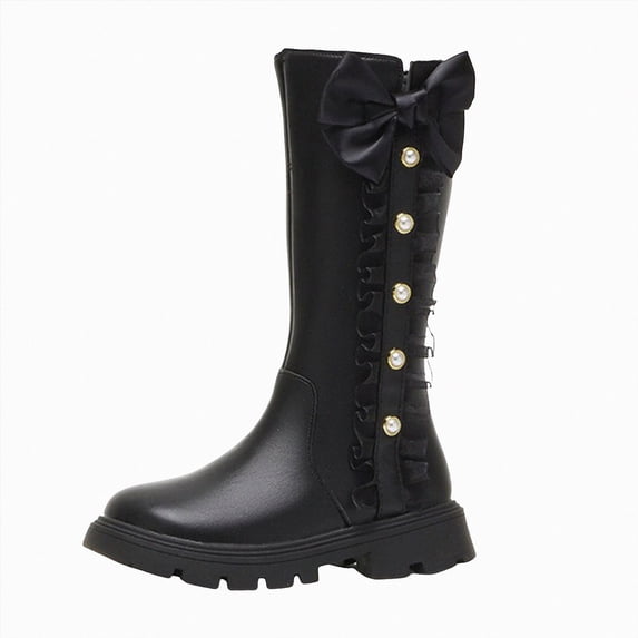 KPOPLK Girls Knee High Boots Side Sparkle Zipper Tall Riding Boots Waterproof Fall Winter Dress Shoes for Toddler Little Kid Big Kid(1.5,Black)