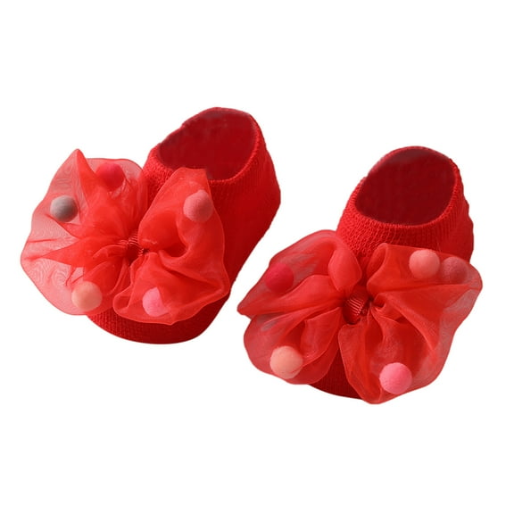 KPOPLK Girls Lace Princess Socks Ruffle Dress for Newborns, Babies, Toddlers, Little Girls(0-12Months,F42-Red)