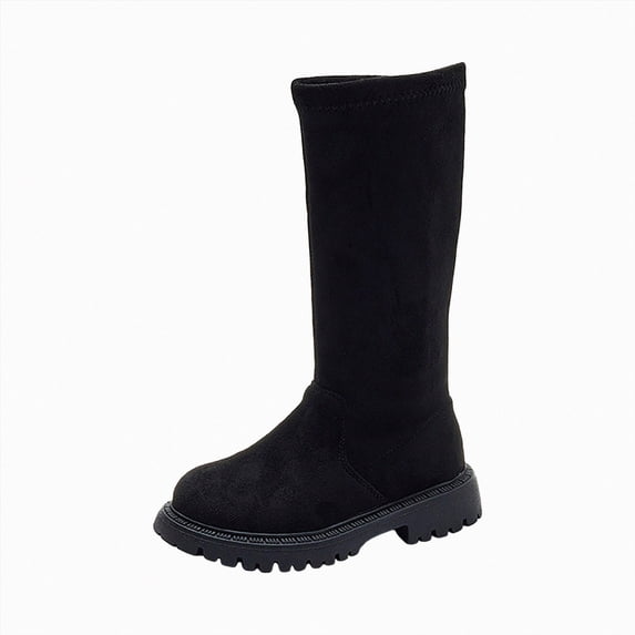 KPOPLK Girls Lace-Up Combat Boots with Side Zipper, Knee-High Lug Sole Dress/School Boots – Toddler/Little/Big Kids(11,Black)
