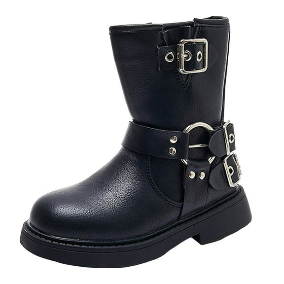 KPOPLK Girls Lace Up Waterproof Ankle Boots Zip-Up Combat Shoes for Toddler/Little Kid/Big Kid(12,Black)