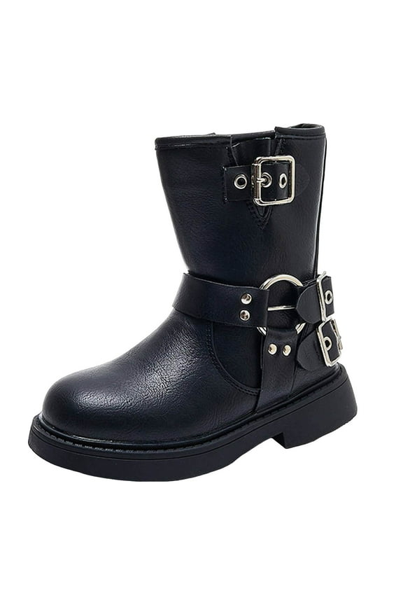 Girls Lace Up Waterproof Ankle Boots Zip-Up Combat Shoes for Toddler/Little Kid/Big Kid(12,Black)