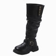 thumbnail image 1 of KPOPLK Girls Leather Lace Up Knee High Boots with Side Zipper Fashion Comfortable Round Toe Low Heel Combat Riding Boots Tall Boots Little Kid/Big Kid(26,Black), 1 of 6
