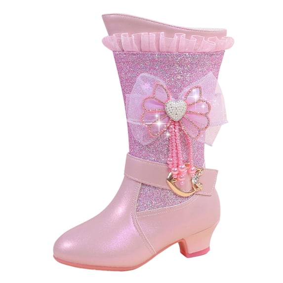 KPOPLK Girls Leather Waterproof Lace Up Side Zipper Mid Calf Riding Winter Boots for Toddler/Little Kid/Big Kid(11,F35-Pink)