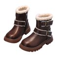 thumbnail image 1 of KPOPLK Girls Leather Waterproof Lace Up Side Zipper Mid Calf Riding Winter Boots for Toddler/Little Kid/Big Kid(2,F62-Brown), 1 of 2