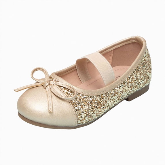 KPOPLK Girls Mary Jane Dress Shoes - Princess Ballerina Flats Low Heels for School Party Wedding, Back to School Shoes for Girls (Little Kid/Big Kids) Size 13.5,Gold