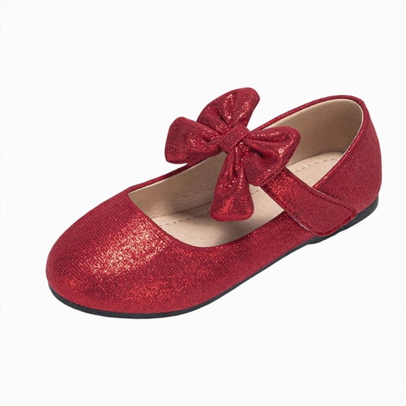 KPOPLK Girls Mary Jane Glitter Shoes Low Heel Princess Dress Shoes,Toddler Little Girls Bowknot Flower Girl Wedding Party Dress Pump Shoes Size 13.5,Red
