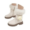 thumbnail image 1 of KPOPLK Girls Mid Calf Boots Floral Waterproof Winter Dress Boots Fleece Warm Outdoor Shoes(3,F60-White), 1 of 2