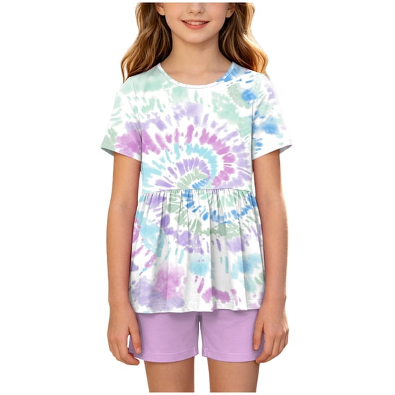 KPOPLK Girls Pajamas Set 2-Piece Short Sleeve Summer Kids Dress Shirt and Shorts PJs Sleepwear Outift Size 5-6 Years