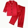 thumbnail image 1 of KPOPLK Girls Pajamas Silk Satin Pajama Set Long Sleeve Button Down Sleepwear(2-3 Years,S49-Red), 1 of 6