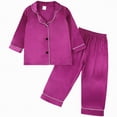 thumbnail image 1 of KPOPLK Girls Pajamas Silk Satin Pajama Set Long Sleeve Button Down Sleepwear(5-6 Years,S46-Dark Purple), 1 of 6