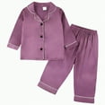 thumbnail image 1 of KPOPLK Girls Pajamas Silk Satin Pajama Set Long Sleeve Button Down Sleepwear(5-6 Years,S48-Purple), 1 of 6