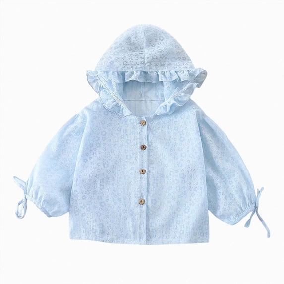KPOPLK Girls Rain Jacket Water Resistant Hoodies Coat Lightweight Windbreakers Button Down Kids Toddler Girls Spring Jacket Blue,Size 2-3 Years