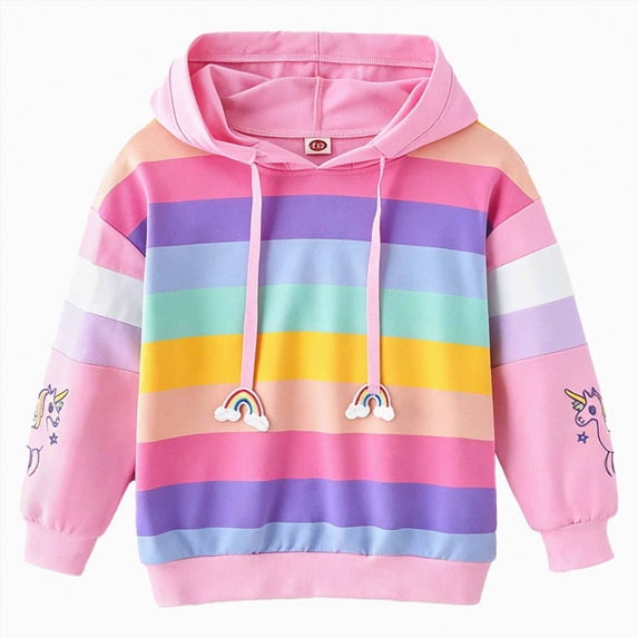 KPOPLK Girls Rainbow Hoodie Size 1-12 Oversized Basic Hooded Sweatshirts Long Sleeve Pullover Hoodies Cute Trendy Tween Girl Clothing Pink,Size 5-6 Years