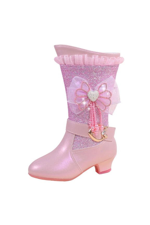 Girls Riding Boots, Mid Calf Zipper Waterproof Non Slip Winter Shoes(13.5,F35-Pink)