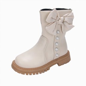 KPOPLK Girls Rubber Sole Winter Fall Fashion Boots Lace Up Side Zip Short Ankle Booties(3.5,Beige)