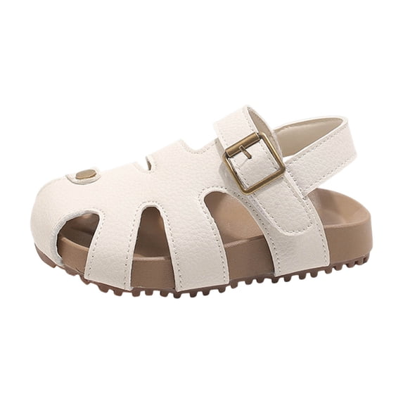KPOPLK Girls Sandals Flower Girl Dress Shoes Closed Toe Fisherman Flat Sandals Princess Party Shoes for Little Big Kids(White,11.5)
