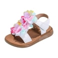 thumbnail image 1 of KPOPLK Girls Sandals Open Toe Summer Casual Shoes with Cork Footbed Comfortable Flat Sandals for Little Kids Size 2,Multicolour, 1 of 7
