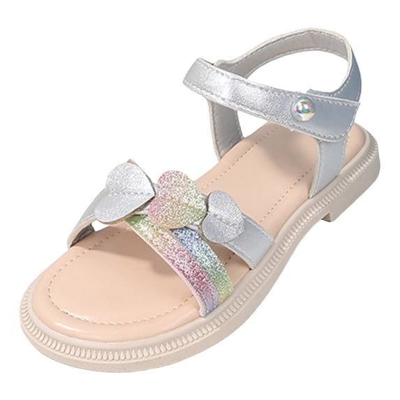 KPOPLK Girls Sandals Open-Toe Summer Outdoor Child Sport Sandals Athletic Lightweight(Toddler/Little Kid/Big Kid) Size 1,Silver