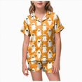 thumbnail image 1 of KPOPLK Girls Satin Pajamas Set Halloween Button Down Silk 2 Piece Pj Sets Ruffle Short Sleeve Sleepwear,Size 10-11Years, 1 of 9