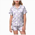 thumbnail image 1 of KPOPLK Girls Satin Pajamas Set Halloween Button Down Silk 2 Piece Pj Sets Ruffle Short Sleeve Sleepwear,Size 4-5 Years, 1 of 9