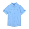 thumbnail image 1 of KPOPLK Girls Shirt Short Sleeve School Uniform Blouse Formal Button Down Top for Big Kids Size 3-4 Years,Blue, 1 of 5