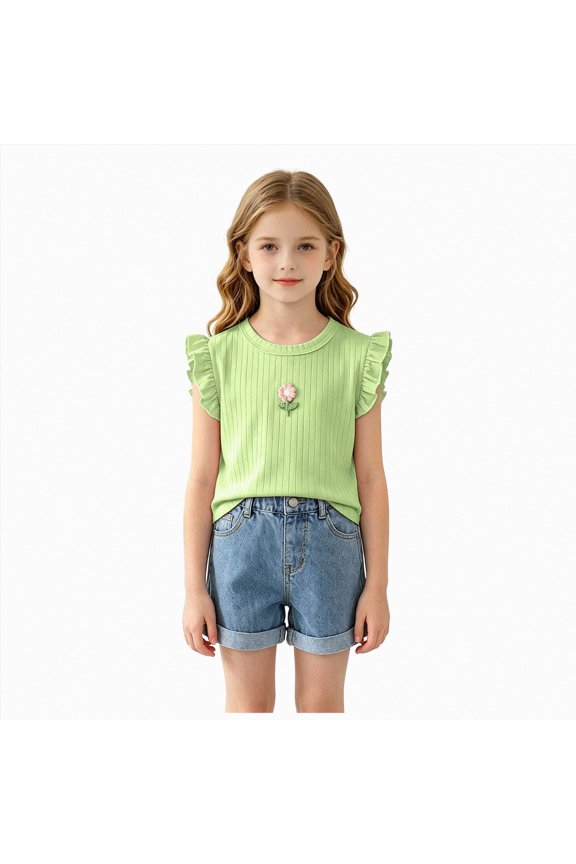 Girls Short Sleeve T Shirts Kids Summer Cute Print Tops Crewneck Tees 1-10 Years Size 6-12 Months,Green