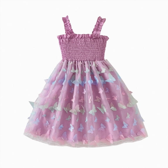 KPOPLK Girls Spaghetti Strap Dress Toddler Summer Dresses for 12M-6 Years Kids Beach Casual Sundresses with Pockets(5 Years,Purple)