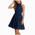 thumbnail image 1 of KPOPLK Girls Summer Dress Teen Ruched Ruffled Tween Skirt Summer Girls Flowy Swing Layered Beach Vacation Mini Cami Dresses 4-14Y(6-7 Years,Navy), 1 of 7