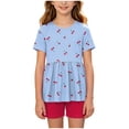thumbnail image 1 of KPOPLK Girls Summer Pajamas 2Piece Snug Fit Short Sleeve Ruffle Dress Tee Kids PJs Comfy Sleepwear 4-16Years Size 7-8 Years, 1 of 9