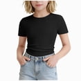 thumbnail image 1 of KPOPLK Girls Summer T Shirts Kids Casual Crewneck Solid Short Sleeve Loose Basic Tee Tops 1-12 Years Size 7-8 Years,Black, 1 of 6