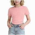 thumbnail image 1 of KPOPLK Girls Summer T Shirts Kids Casual Crewneck Solid Short Sleeve Loose Basic Tee Tops 1-12 Years Size 9-10 Years,Pink, 1 of 6