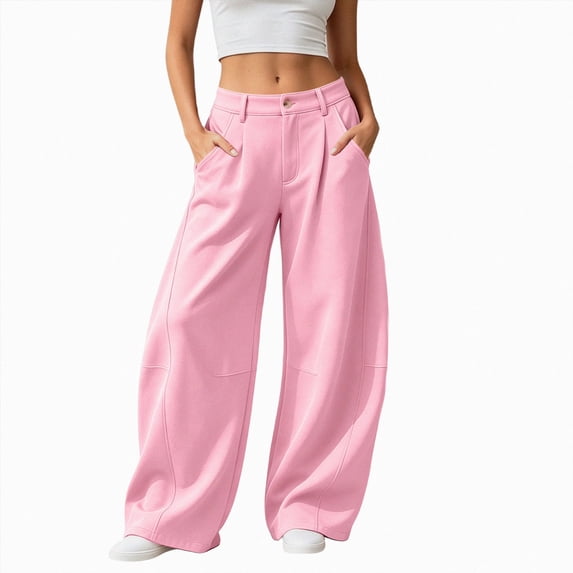 KPOPLK Girls Sweatpants Casual Solid Color Dress Pants Drawstring with Pockets Jogger Pants(8-10 Years,Pink)