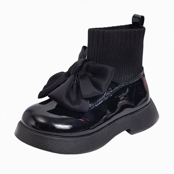 KPOPLK Girls Waterproof Short Combat Boots Fashion Pull On Ankle Booties for Toddler/Little Kid/Big Kid(1.5,Black)