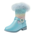 thumbnail image 1 of KPOPLK Girls Winter Low Heels Princess Boots Tassel Sequin Mid Calf Riding Shoes(1.5,F43-Blue), 1 of 2