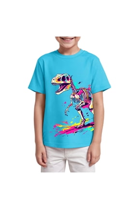 Graphic Tees for Boys 3-12 Years Short Sleeve Crewneck T-Shirt Summer Cotton Top with Cool Print Shirt Size 7-8 Years,Sky Blue
