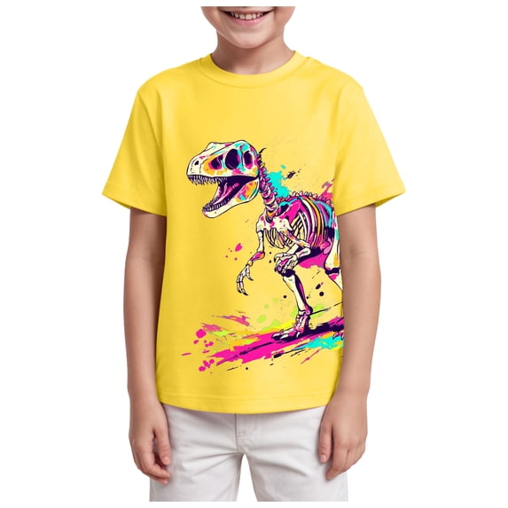 KPOPLK Graphic Tees for Boys 3-12 Years Short Sleeve Crewneck T-Shirt Summer Cotton Top with Cool Print Shirt Size 7-8 Years,Yellow