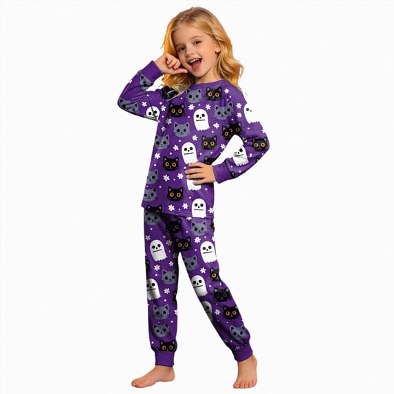 KPOPLK Halloween Pajamas Kid Girls Clothes Long Sleeve 2Pcs Tee/Pants Pjs Set Toddler Holiday Sleepwear Outfits,Size 6-7 Years