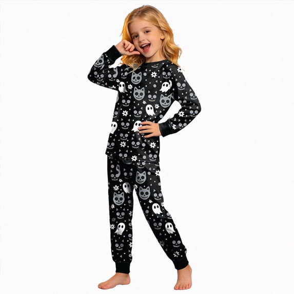 KPOPLK Halloween Pajamas Kid Girls Clothes Long Sleeve 2Pcs Tee/Pants Pjs Set Toddler Holiday Sleepwear Outfits,Size 7-8 Years