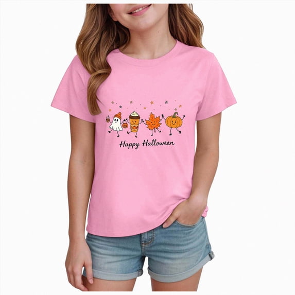 KPOPLK Halloween Shirts for Kids Toddler Pumpkin Ghost Skeleton Cotton Tshirt Clothes 1-14 Years,Size 3-4 Years