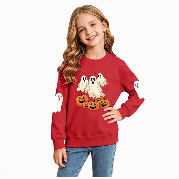 KPOPLK Halloween T-Shirt Toddler Kids Boys Girls Sweatshirts 2t 3t 4t 5t 6t Ghost Pumpkin Prints Tee Tops(6-7 Years,Red)