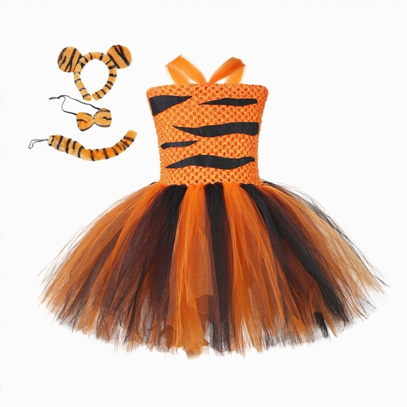 KPOPLK Halloween Toddler Kids Animal Performance Girls Mesh Tulles Dress with Hair Hoop Beast Clothes Dress up Outfits,Size 5-6Years
