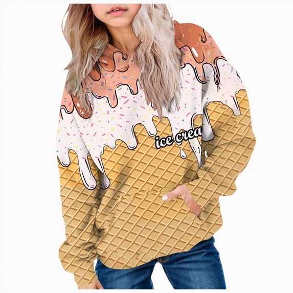 KPOPLK Hoodie for Teen Girls Cute Graphic Hoodies 2-12 Years Kids Long Sleeve Sweatshirt Pullover Orange,Size 3-4 Years