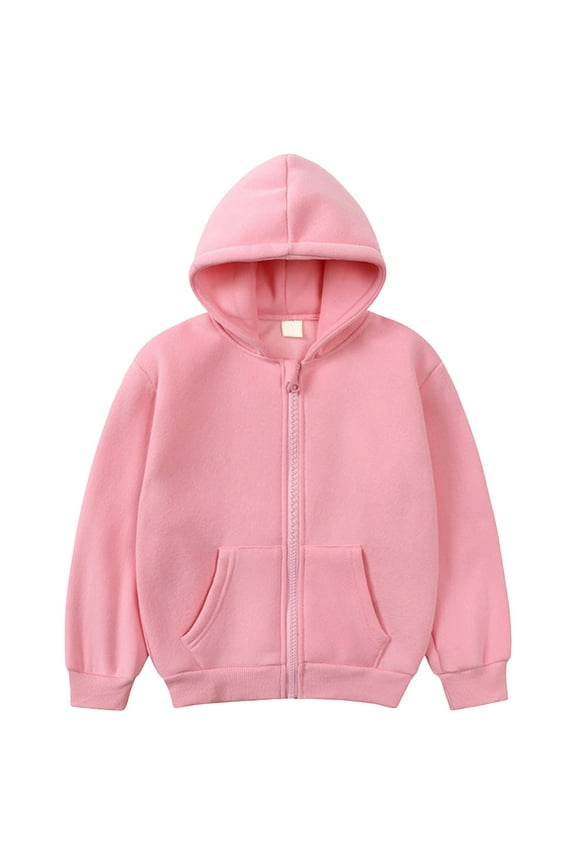 Hoodies Full Zip Jacket Unisex Long Sleeve Oversized Fall Winter Cardigan Solid Outdoor Sweatshirt(6-7 Years,F35-Pink)