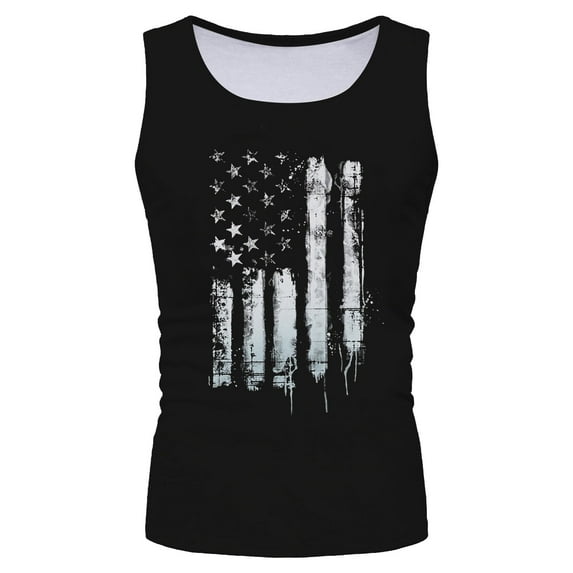 KPOPLK Independence Day Fashion Men's Tank Top Summer Sleeveless Top Breathable Comfort Gray Flag Patterns(3XL,Black)