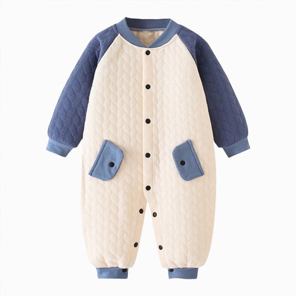 KPOPLK Baby Boy Golf Outfit Crew Neck Embroidery Golf Cart Romper Jumpsuit Patchwork Long Sleeve One Piece Playsuit(Blue,12-1 Months)