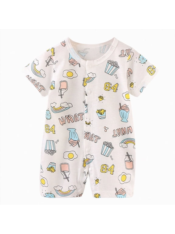 Infant Baby Boy Short Sleeve Romper Jumpsuit Cute Cartoon Print One Piece Clothes Summer Outfit for Toddler Boys 0 3 6 9 12 18 24 Months(12-18 Months,Light Blue)