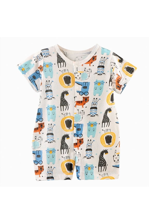 Infant Baby Boy Short Sleeve Romper Jumpsuit Cute Cartoon Print One Piece Clothes Summer Outfit for Toddler Boys 0 3 6 9 12 18 24 Months(6-12 Months,Light Yellow)