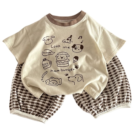 KPOPLK Infant Baby Boy Summer Clothes 1st Birthday 12M 18M Short Sleeve T Shirt Tops and Stretch Shorts Cute Baby Boy Outfit Size 12-18 Months,Beige