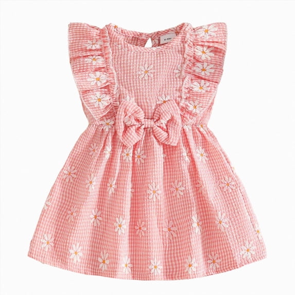 KPOPLK Infant Baby Girl Dress Toddler Girl Clothes Halter Backless Sleeveless Flower Plaid Summer Dresses for Girl 9 12 18 Months 2T 3T(18-24 Months,Pink)