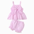 thumbnail image 1 of KPOPLK Infant Baby Girl Outfits Clothes for 12M-4Y Toddler Girl Summer Outfits Sleeveless Strap Pattern Tank Top Shirt and Ruffle Shorts Set Toddler Clothes for Girls(6-9 Months,Pink), 1 of 6